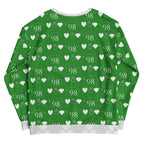 Daemon Luxury Belly Red’s Garden Enriched unisex white recycled sweatshirt with all-over garden print, back view.