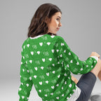 Unisex white recycled sweatshirt featuring a vibrant all-over garden print by Daemon Luxury, with a relaxed fit and soft fabric.
