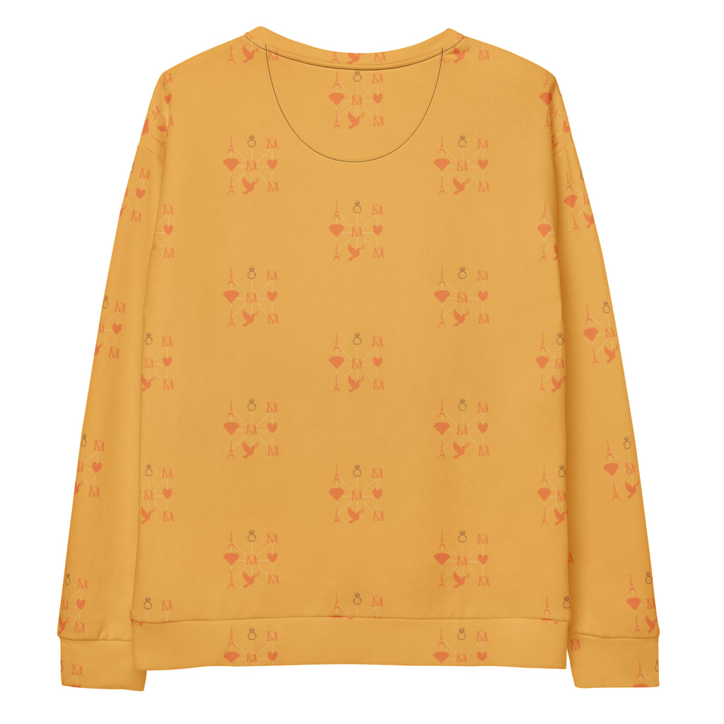 Daemon Luxury Makara Coroner Lucciole Falo unisex white recycled sweatshirt with all-over print and graphic design on the back.