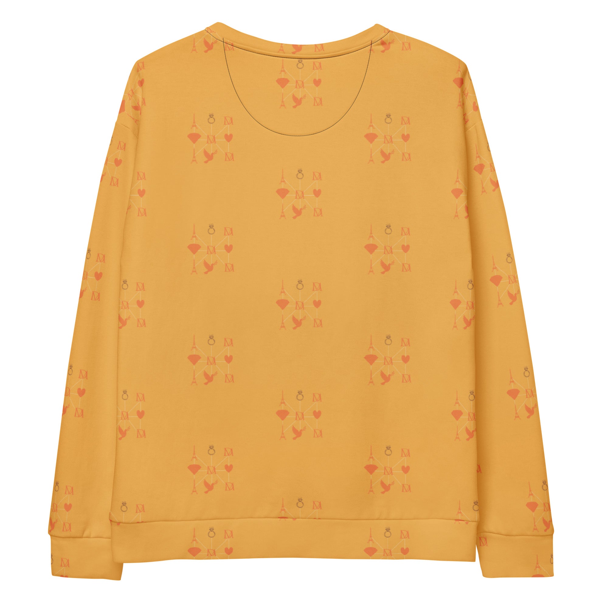 Daemon Luxury Makara Coroner Lucciole Falo unisex white recycled sweatshirt with all-over print and graphic design on the back.