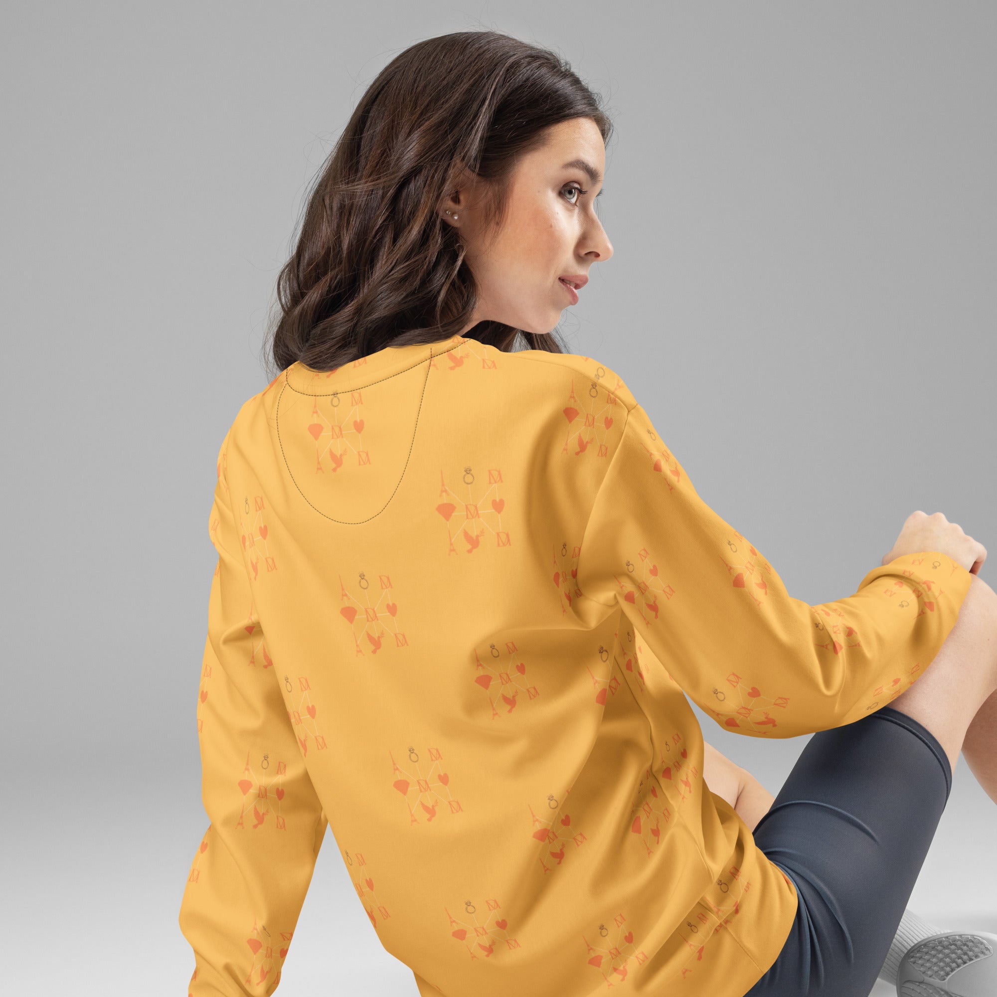 White Daemon Luxury Makara Coroner Lucciole Falo unisex sweatshirt with all-over print, recycled fabric, back view.