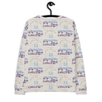 All-over print white Honeybee Intel Felpa sweatshirt by Daemon Luxury featuring recycled fabric and unisex design, back view.