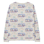 Recycled white Honeybee Intel forecast print unisex sweatshirt by Daemon Luxury, showing back view with all-over honeybee pattern.