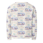 Recycled white unisex Honeybee Intel (Forecast) sweatshirt by Daemon Luxury with all-over print and back design.
