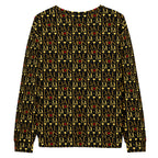 Recycled white unisex sweatshirt with Sun Glow California all-over print by Daemon Luxury, showing back view.