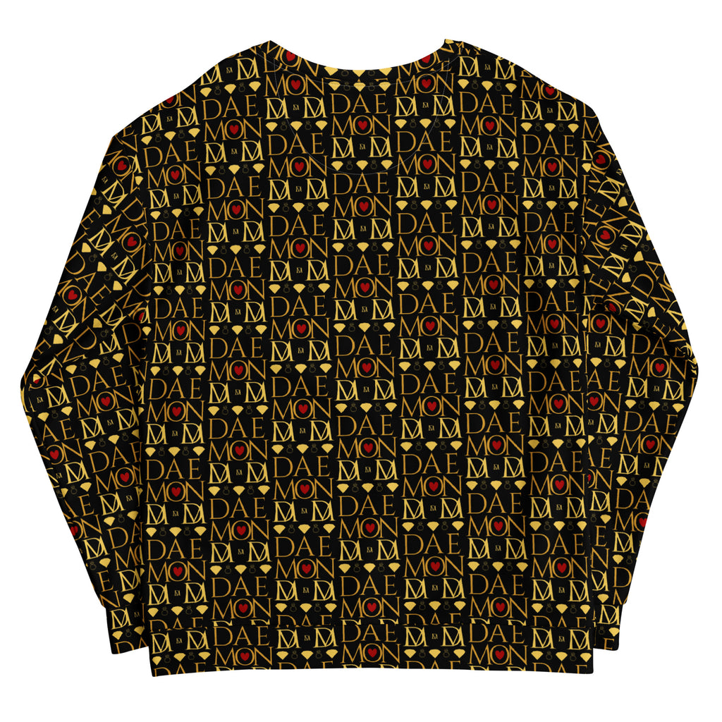 Daemon Luxury Sun Glow California unisex recycled sweatshirt with all-over print, white background and back view.