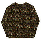 Daemon Luxury Sun Glow California unisex recycled sweatshirt with all-over print, white background and back view.