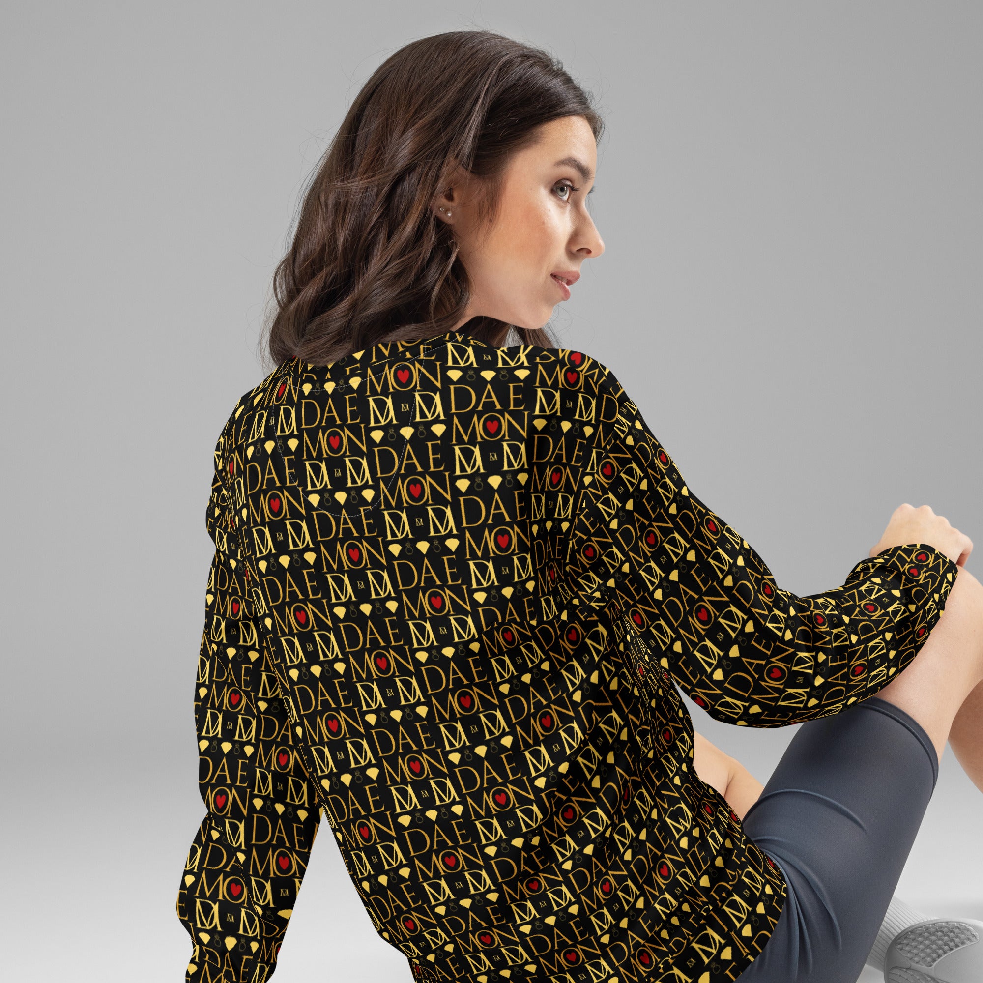 Unisex Sun Glow California Felpa sweatshirt by Daemon Luxury with all-over print on white recycled fabric, back view.
