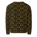 Recycled white unisex sweatshirt featuring Sun Glow California all-over print from Daemon Luxury, shown from the back.