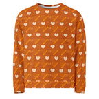White Daemon Gloomy Runner Honey unisex sweatshirt with all-over printed recycled fabric front view.