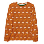 Daemon Gloomy Runner Honey unisex recycled sweatshirt with all-over print, white front view showing vibrant design and comfortable fit.