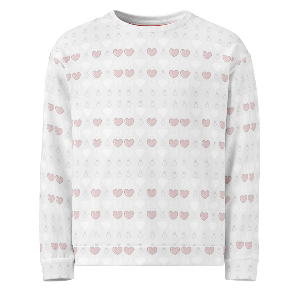 White unisex Daemon Frosted Diamonds Blissful Replay recycled sweatshirt with all-over diamond print design.