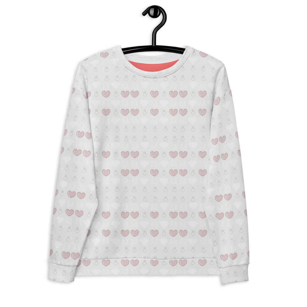 Frosted Diamonds Blissful Replay unisex recycled cotton sweatshirt by Daemon with all-over diamond print on white fabric.