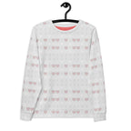 Frosted Diamonds Blissful Replay unisex recycled cotton sweatshirt by Daemon with all-over diamond print on white fabric.