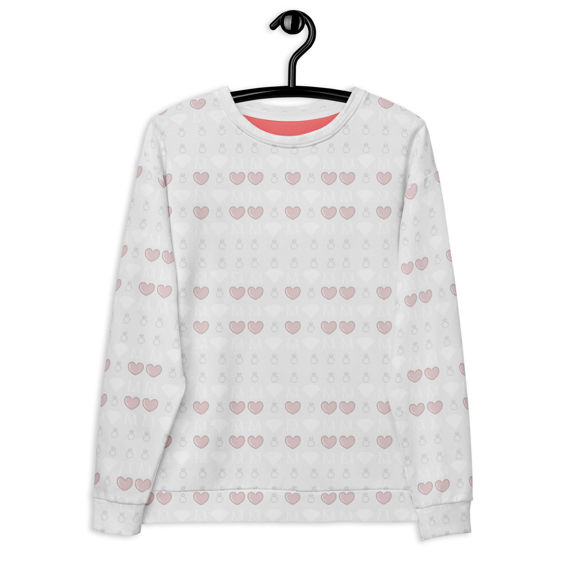 Frosted Diamonds Blissful Replay unisex recycled cotton sweatshirt by Daemon with all-over diamond print on white fabric.