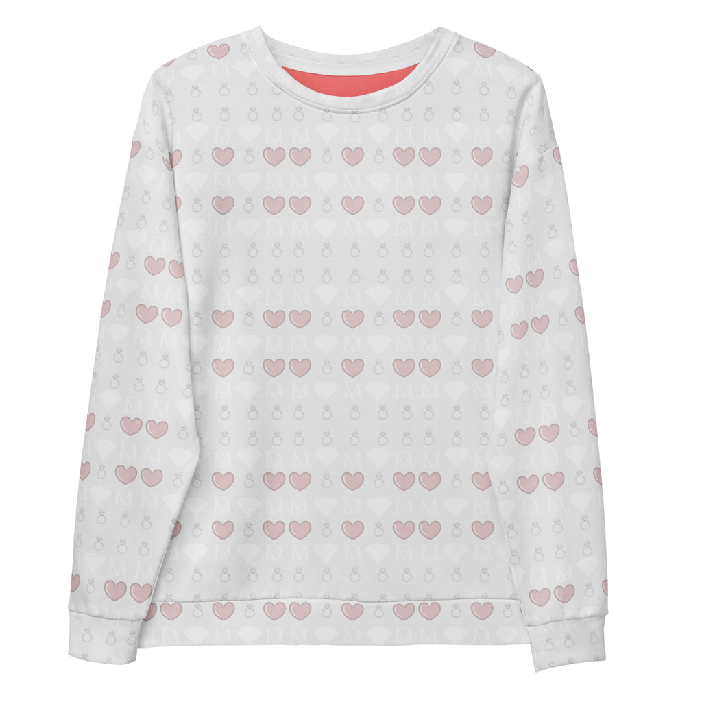 Daemon Frosted Diamonds Blissful Replay unisex white recycled sweatshirt with all-over diamond print.