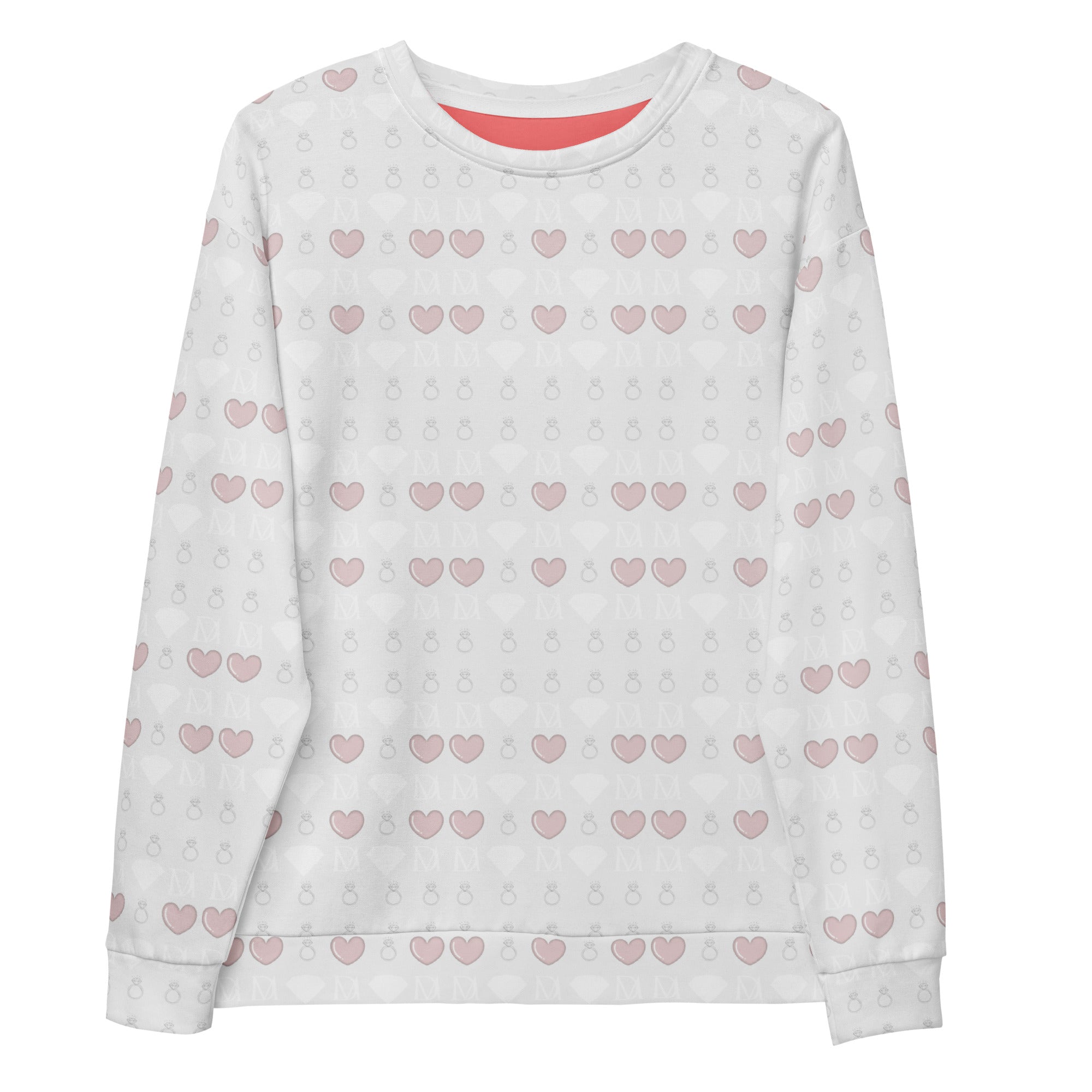 Daemon Frosted Diamonds Blissful Replay unisex white recycled sweatshirt with all-over diamond print.