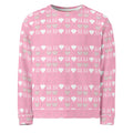 Daemon Frosted Diamonds Cotton Candy Cinzel unisex sweatshirt with all-over recycled print on white background.