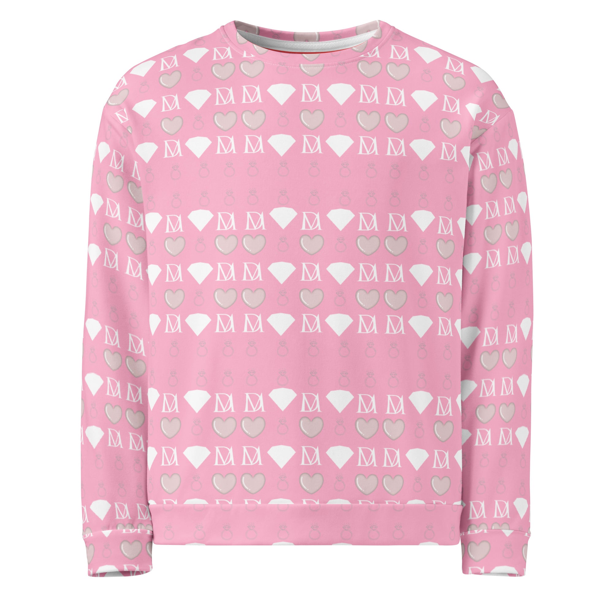 Daemon Frosted Diamonds Cotton Candy Cinzel unisex sweatshirt with all-over recycled print on white background.