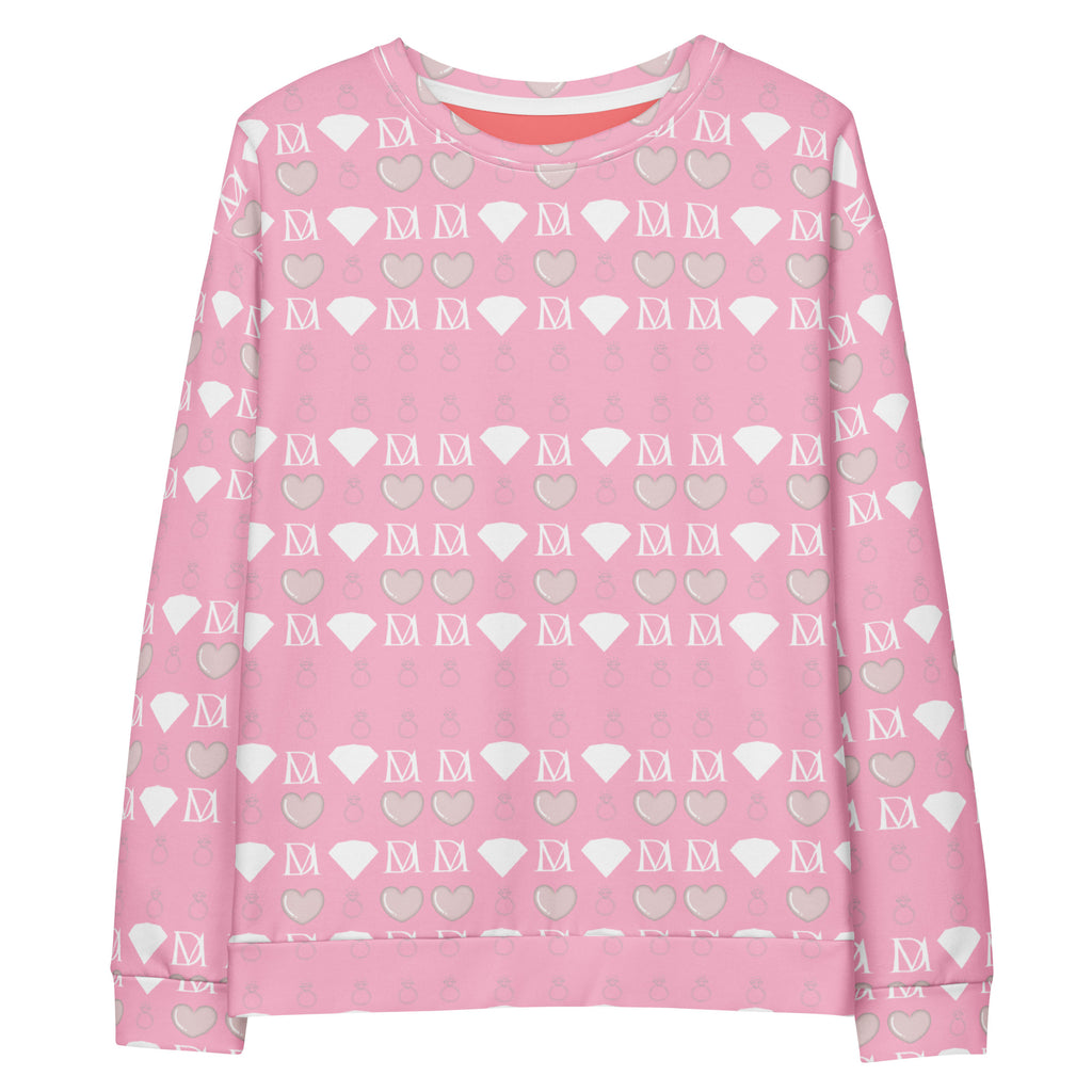Unisex white fleece sweatshirt with all-over print of frosted diamonds cotton candy pattern by Daemon.
