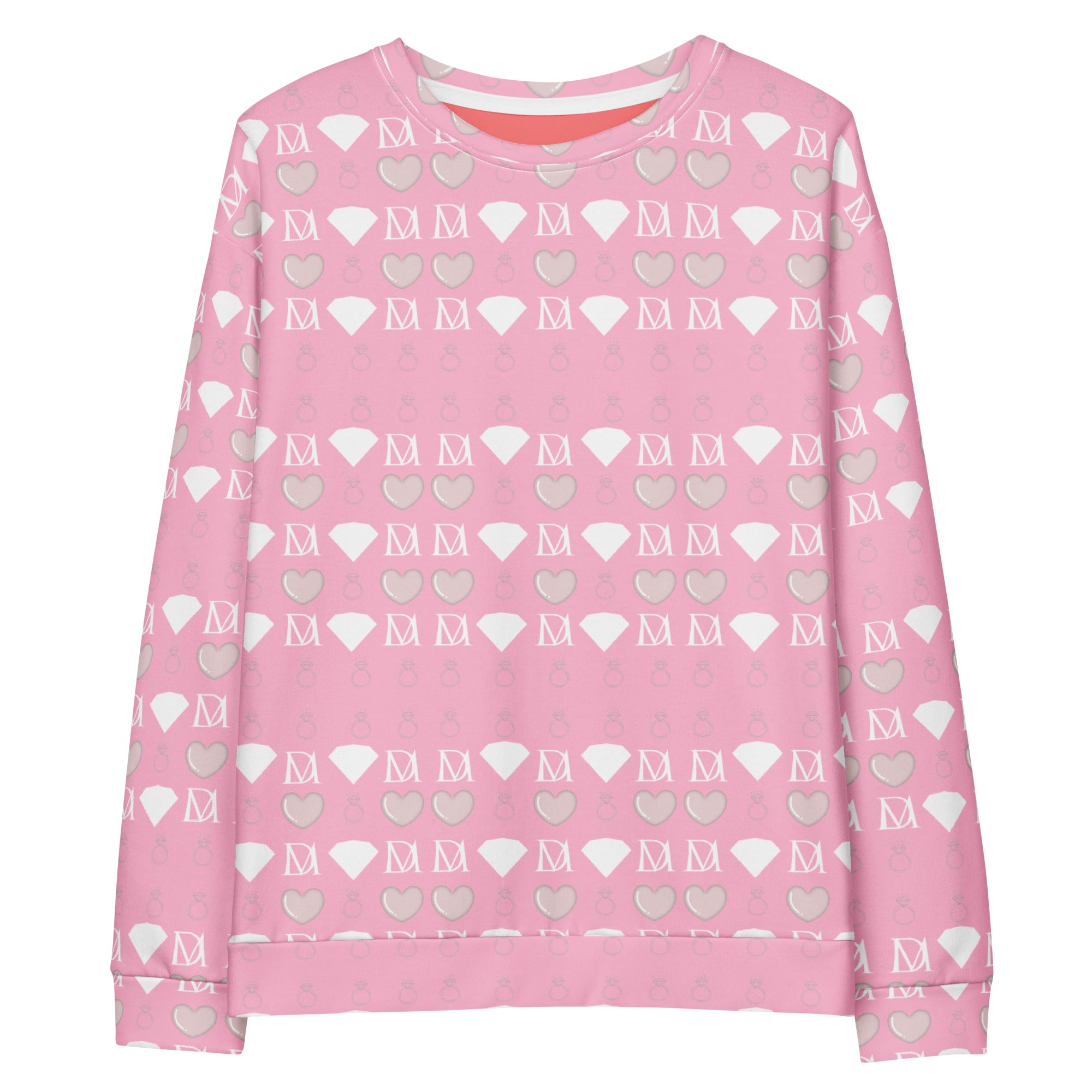 Unisex white fleece sweatshirt with all-over print of frosted diamonds cotton candy pattern by Daemon.