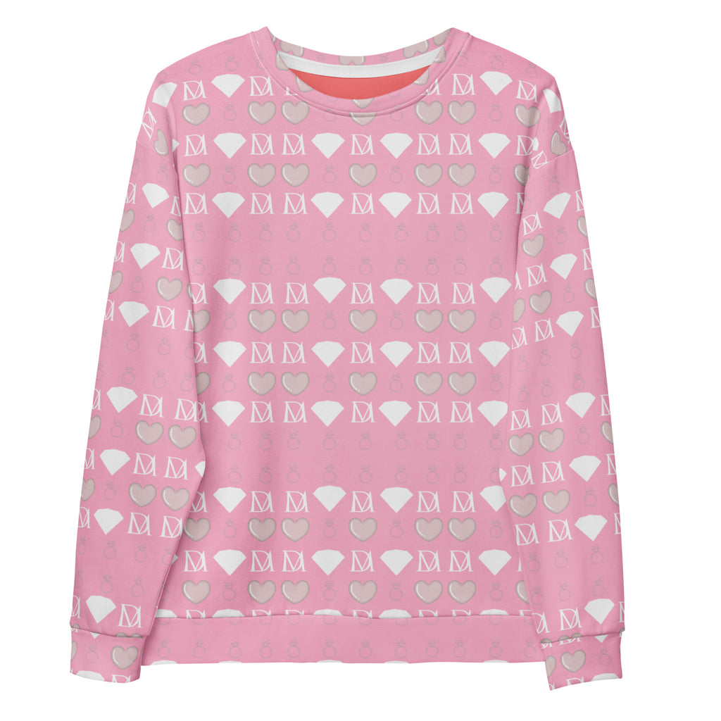 Unisex white cotton candy-colored sweatshirt with all-over diamond print by Daemon, featuring a cozy, casual style.