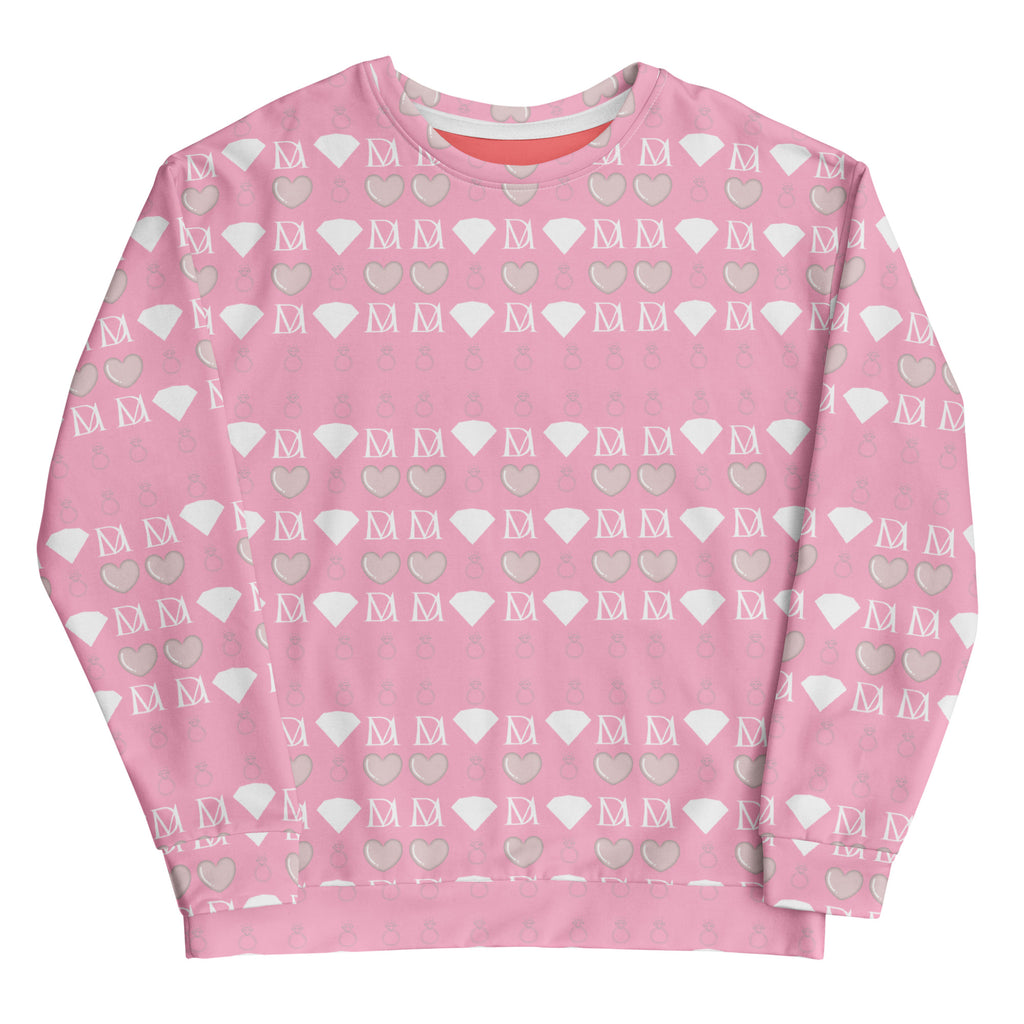 Daemon Frosted Diamonds Cotton Candy Cinzel unisex sweatshirt with all-over recycled print on white fabric.