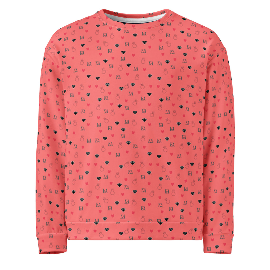 Daemon Speckled Diamonds Blanco Nero unisex recycled sweatshirt with all-over print, white front design and comfortable fit.