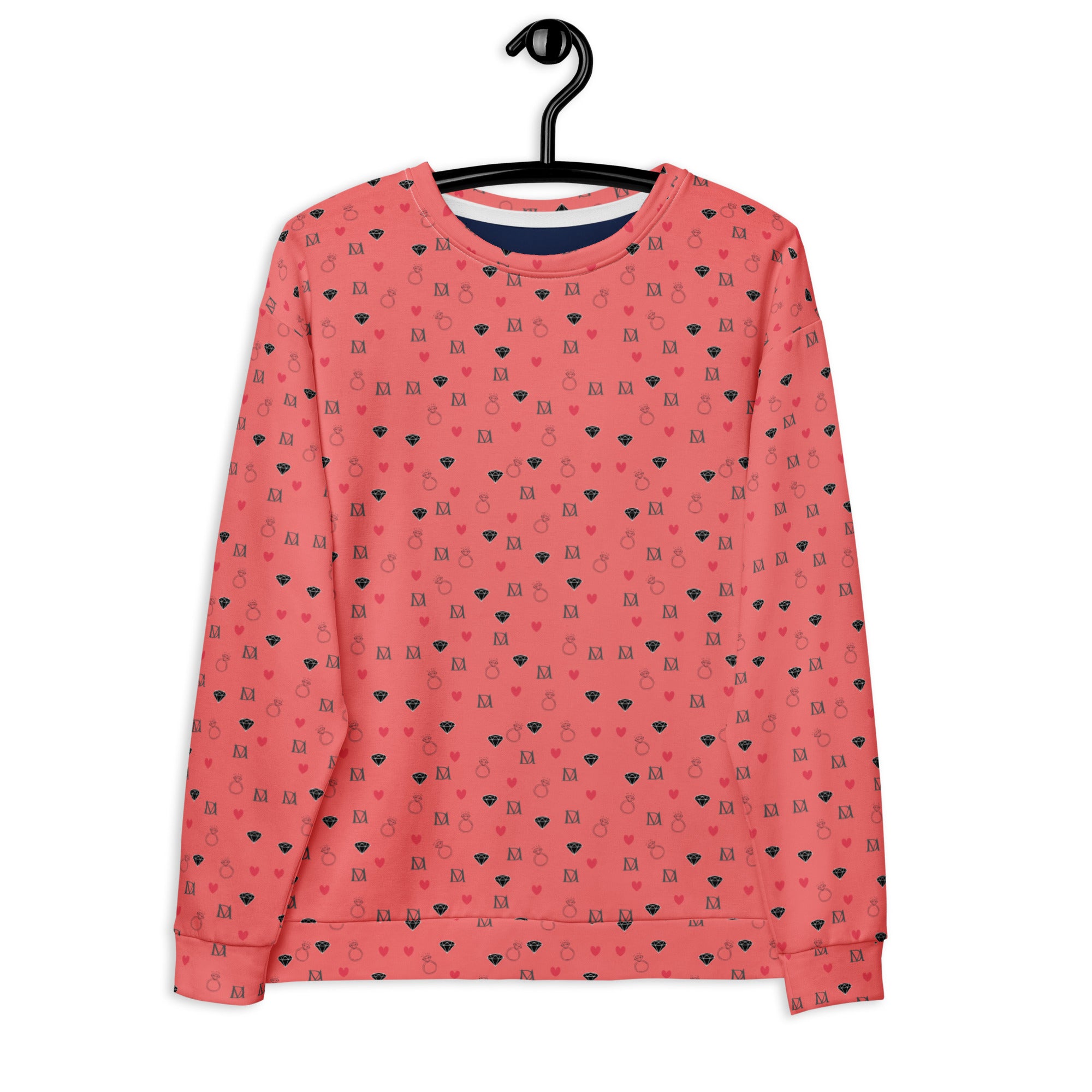 Daemon Speckled Diamonds BLANCO NERO unisex recycled sweatshirt with white all-over print and crew neck design.