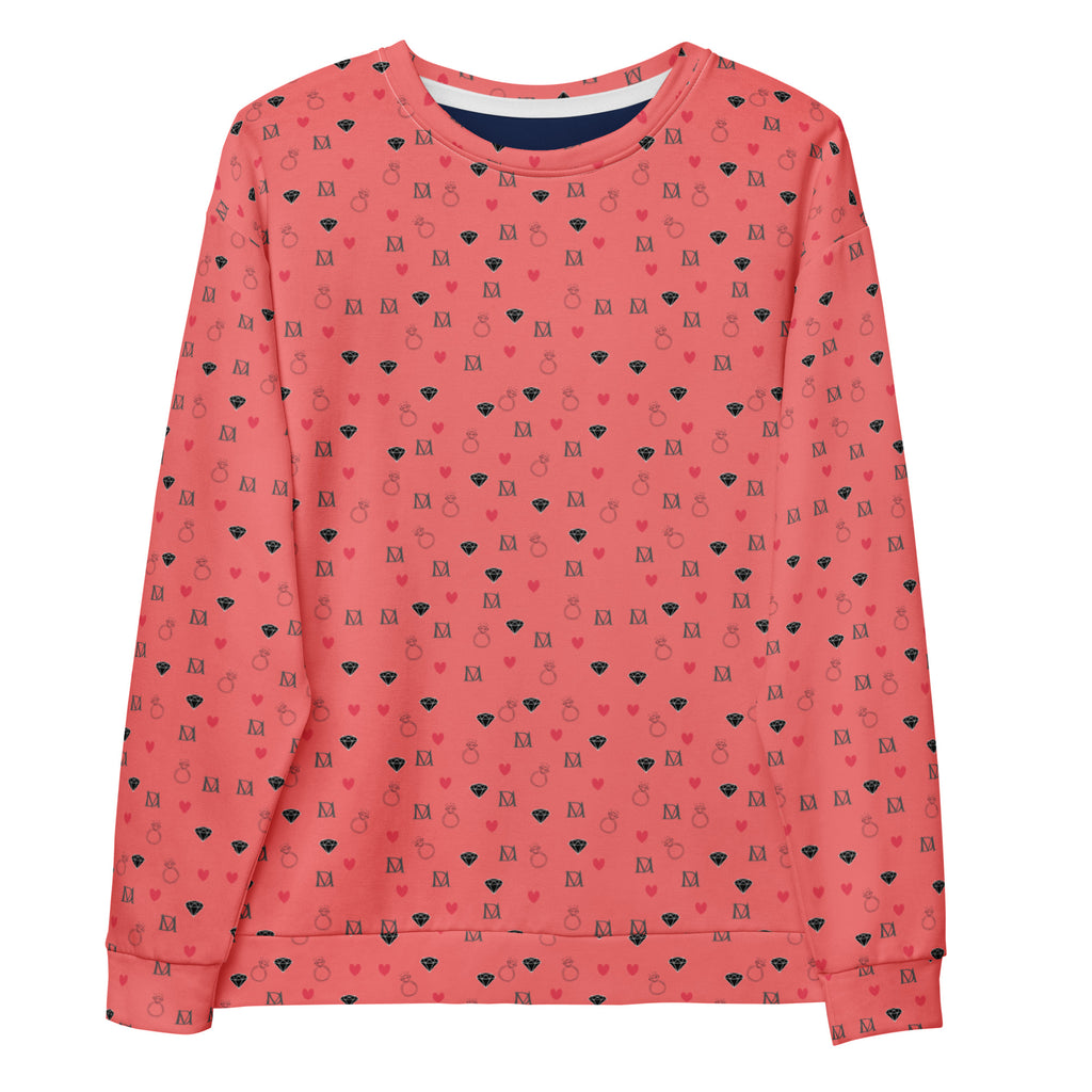 Unisex Daemon Speckled Diamonds Blanco Nero recycled sweatshirt with all-over white print and diamond pattern design.