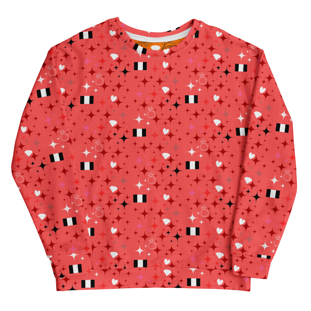 White Daemon Luxury Eternal Stardust Felpa with all-over recycled print, unisex sweatshirt featuring celestial design.