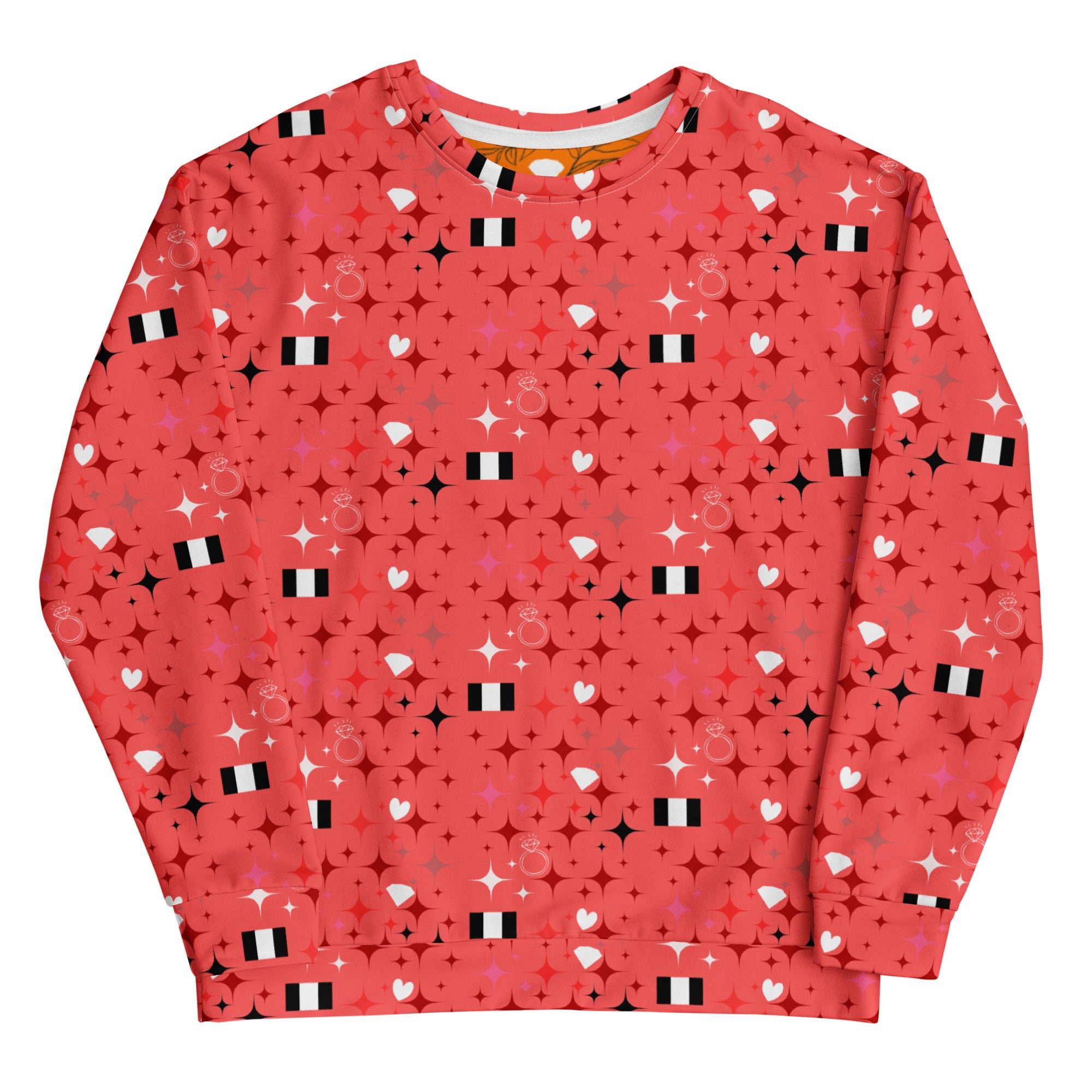 White Daemon Luxury Eternal Stardust Felpa with all-over recycled print, unisex sweatshirt featuring celestial design.