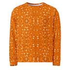 Rebirth Tarmin Sunset unisex white recycled all-over-print sweatshirt by Daemon Luxury featuring vibrant sunset design.