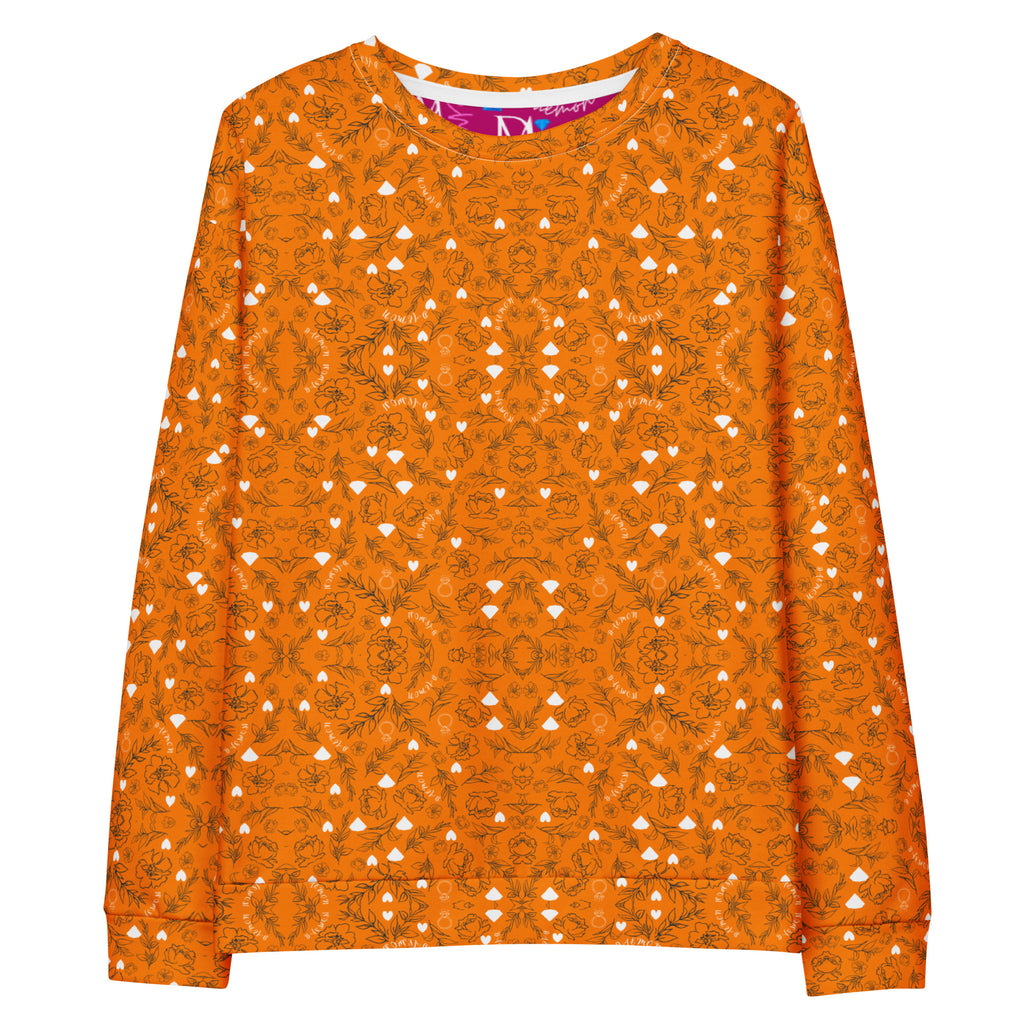Daemon Luxury Florette Rebirth Tarmin Sunset unisex recycled sweatshirt with all-over sunset floral print on white background.
