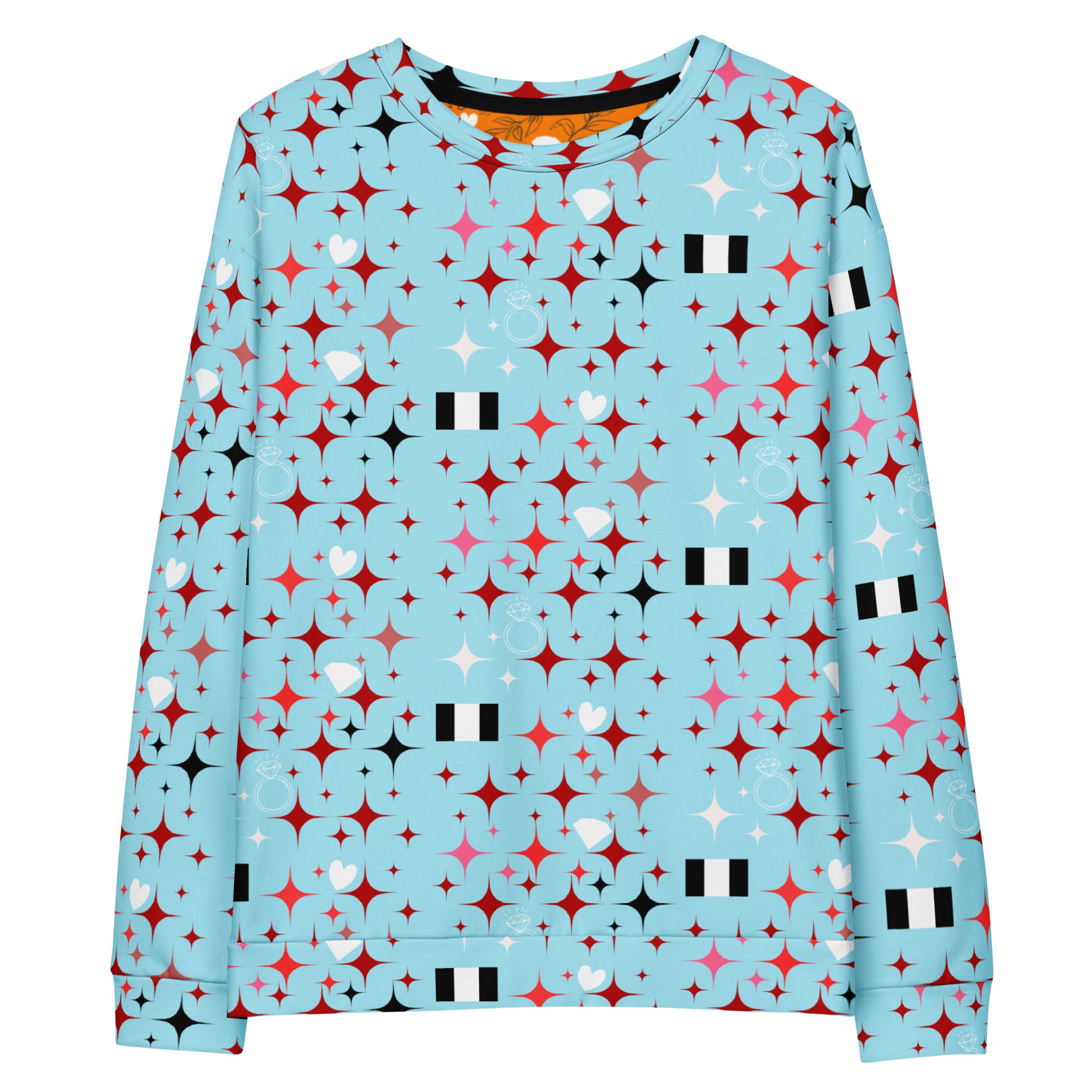 White Daemon Luxury Eternal Stardust Caribbean unisex sweatshirt with all-over print and recycled fabric.