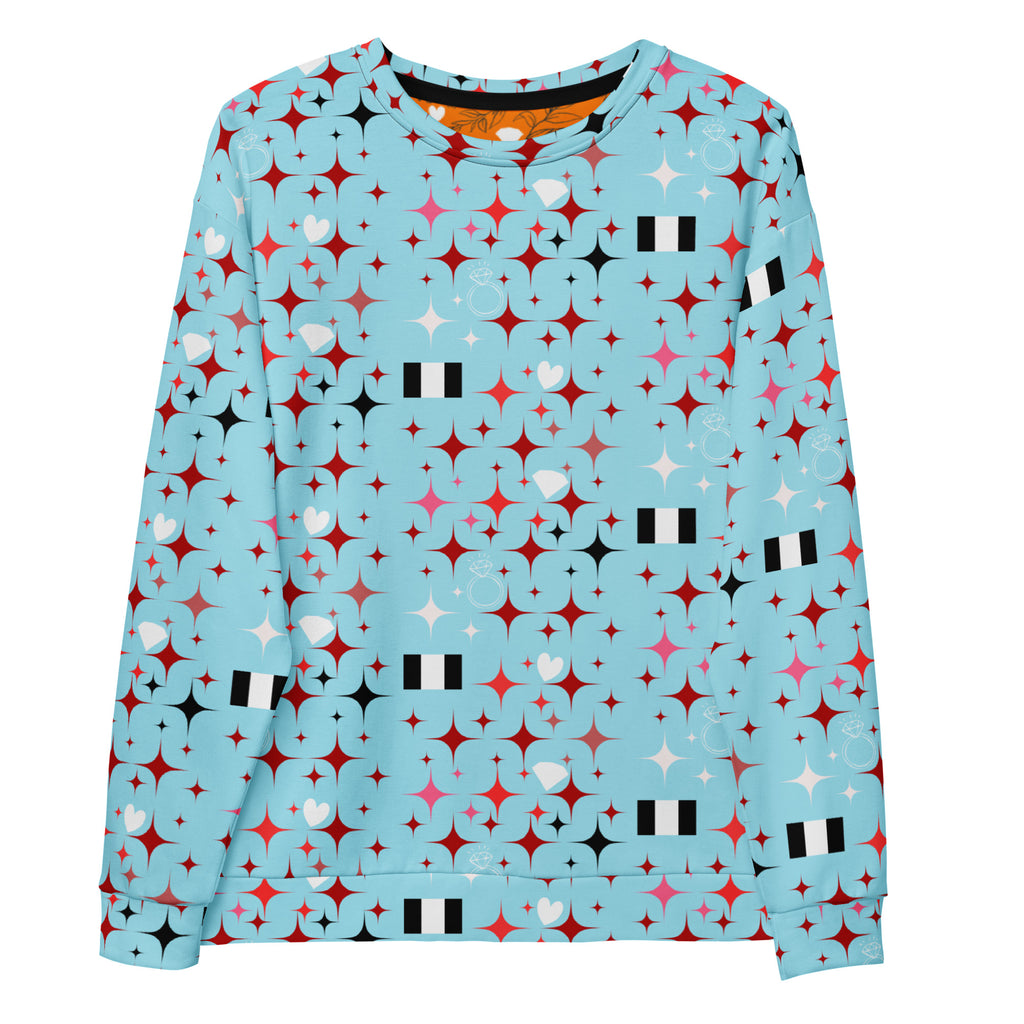 White Daemon Luxury Eternal Stardust Caribbean unisex sweatshirt with all-over print and recycled fabric.