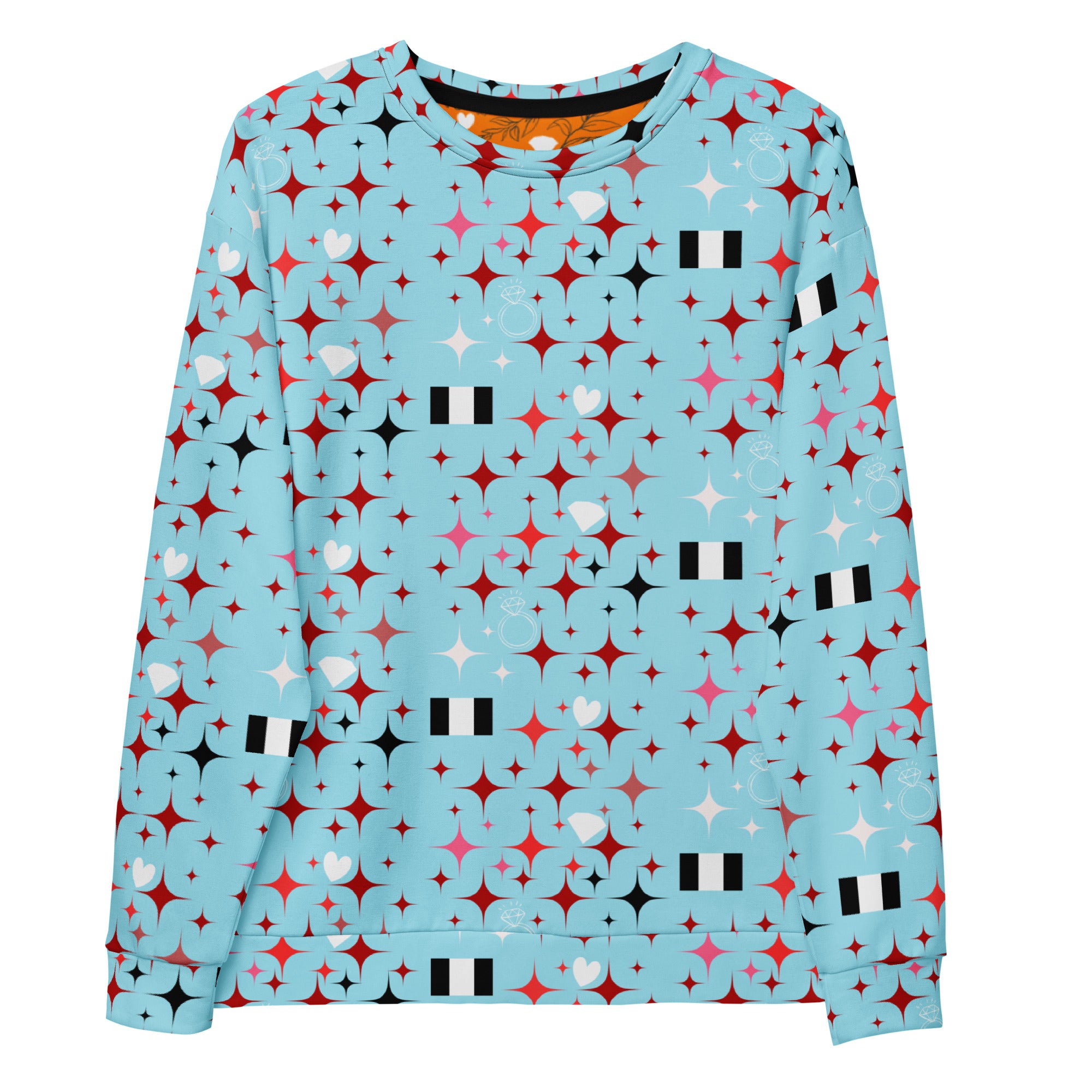 White Daemon Luxury Eternal Stardust Caribbean unisex sweatshirt with all-over print and recycled fabric.