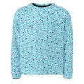 Unisex white recycled sweatshirt featuring speckled diamond Caribbean print from Daemon Luxury, front view.