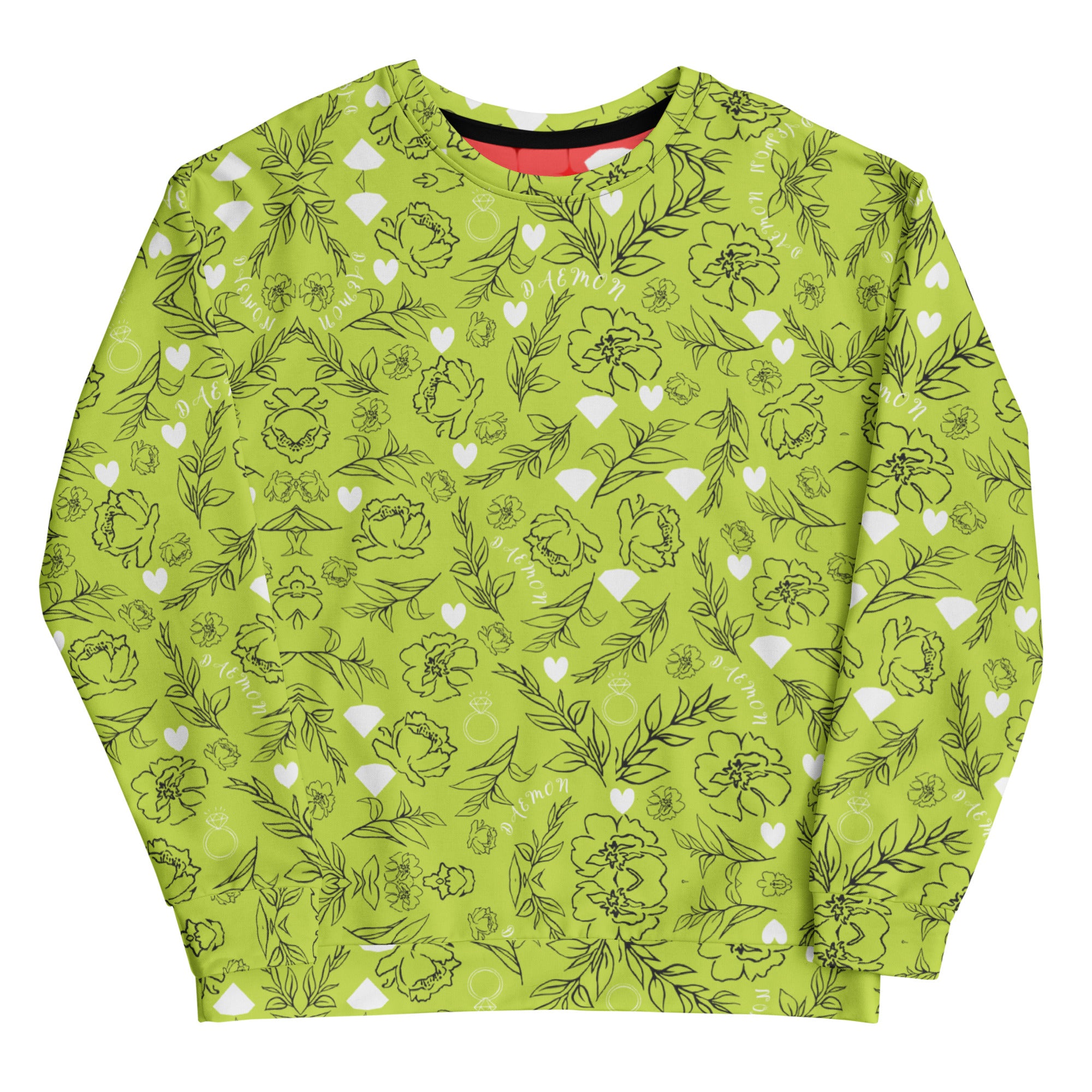 Daemon Luxury Florette Rebirth Mantis unisex recycled print sweatshirt in white, featuring all-over vibrant botanical design.