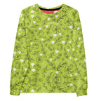 Daemon Luxury Florette Rebirth Mantis unisex recycled all-over-print sweatshirt in white, front view showing vibrant design.