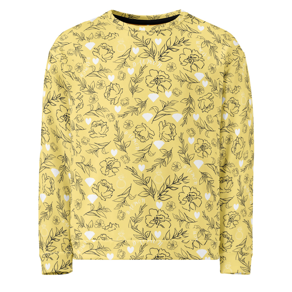 Daemon Luxury Florette Rebirth Full Moon unisex recycled sweatshirt with all-over print on white fabric.