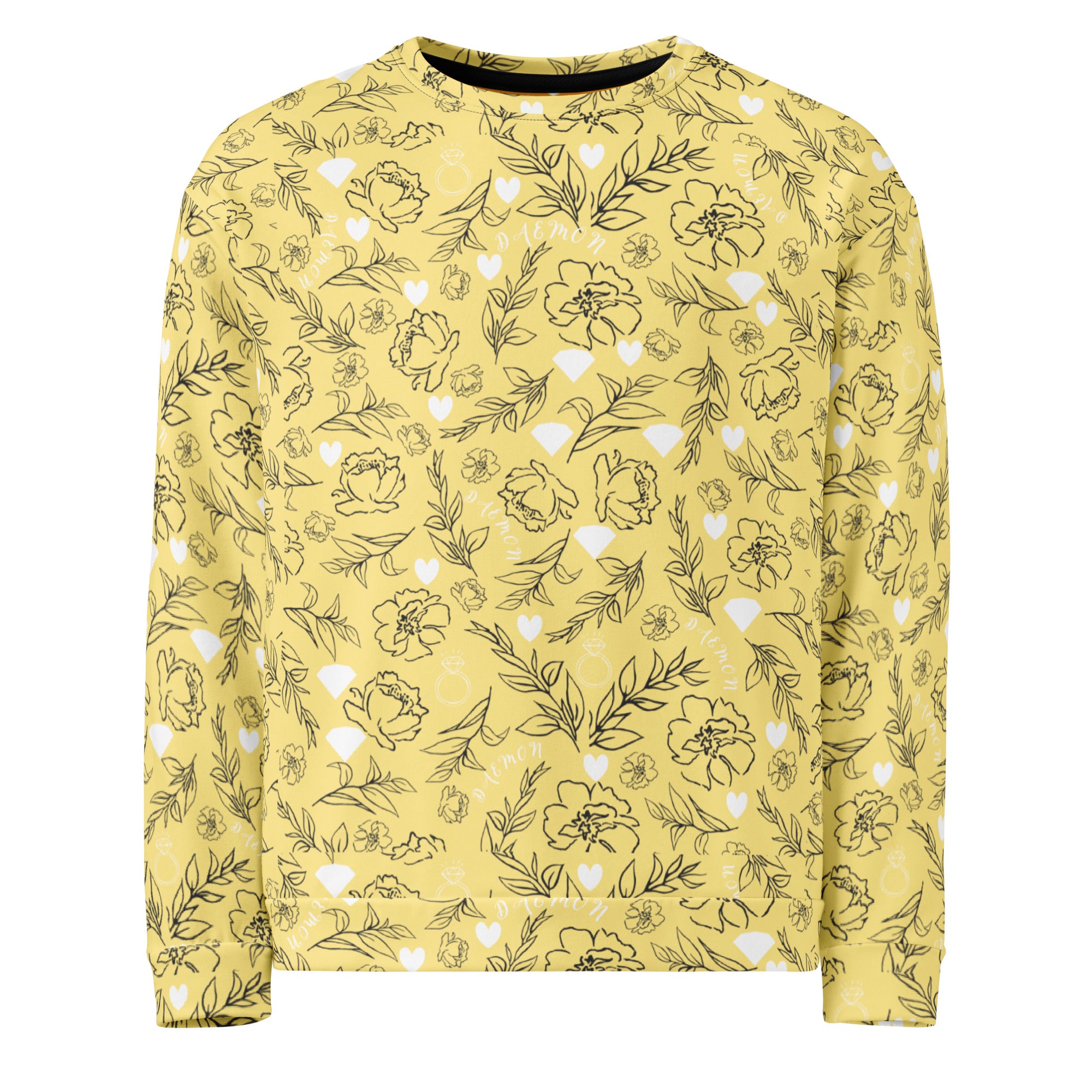 Daemon Luxury Florette Rebirth Full Moon unisex recycled sweatshirt with all-over print on white fabric.