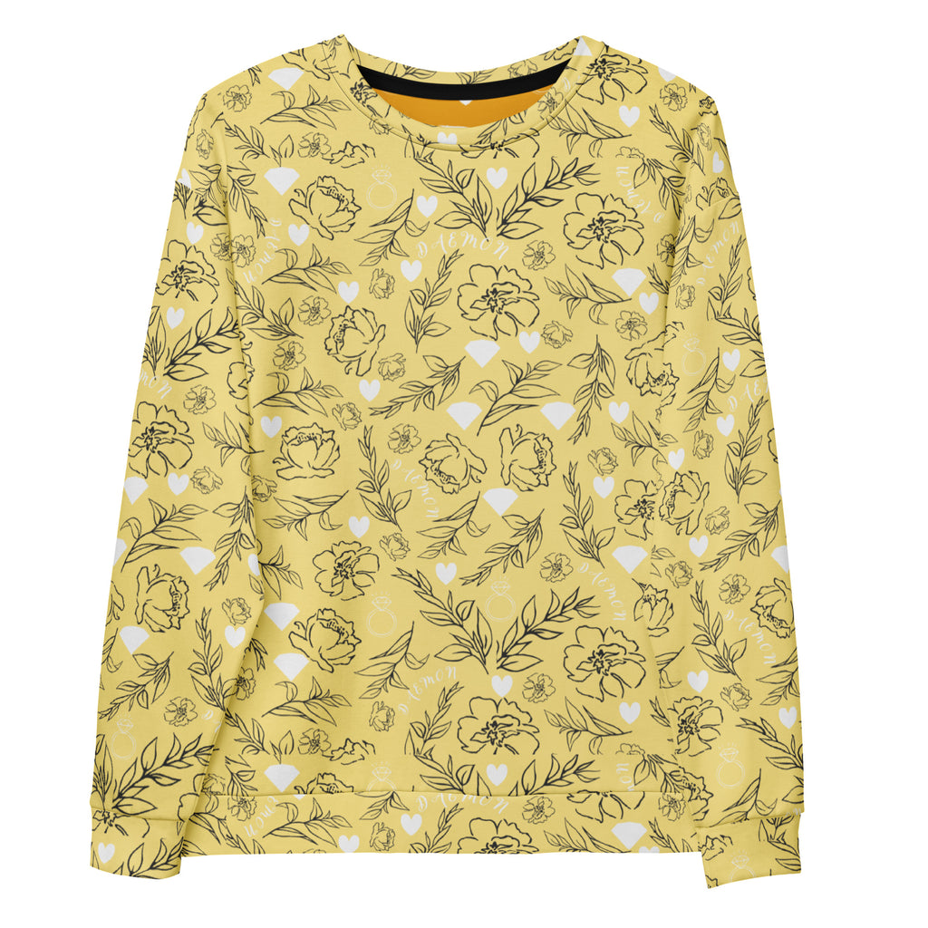 Daemon Luxury Florette Rebirth Full Moon unisex sweatshirt with all-over white print, recycled fabric, casual and stylish.