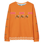 Daemon Luxury Honeybee Smoothie Winter’s Sunset unisex recycled sweatshirt with all-over print in white, featuring vibrant bee and sunset design.