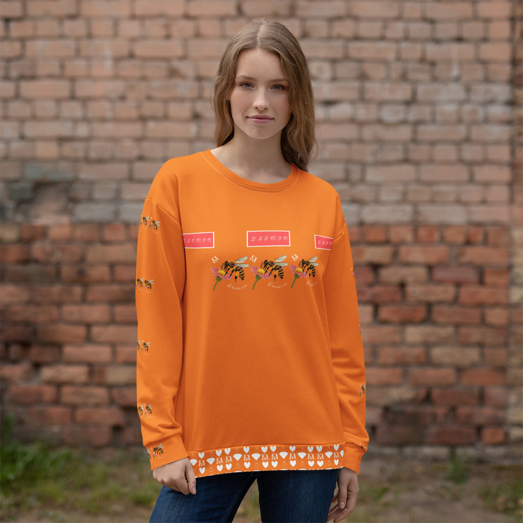 Daemon Luxury Honeybee Smoothie Winter’s Sunset unisex sweatshirt with all-over printed recycled fabric in white, front view