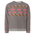 White Daemon Luxury Honeybee Smoothie Critiques Tea all-over-print recycled unisex sweatshirt, front view with vibrant bee and tea leaf design.