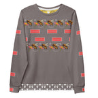 Unisex white Honeybee Smoothie Critiques Tea sweatshirt by Daemon Luxury with all-over recycled print design.