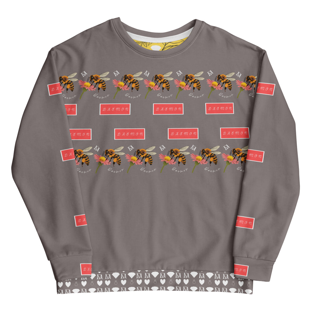 Daemon Luxury Honeybee Smoothie Critiques Tea unisex white sweatshirt with all-over print, recycled fabric, casual and stylish.