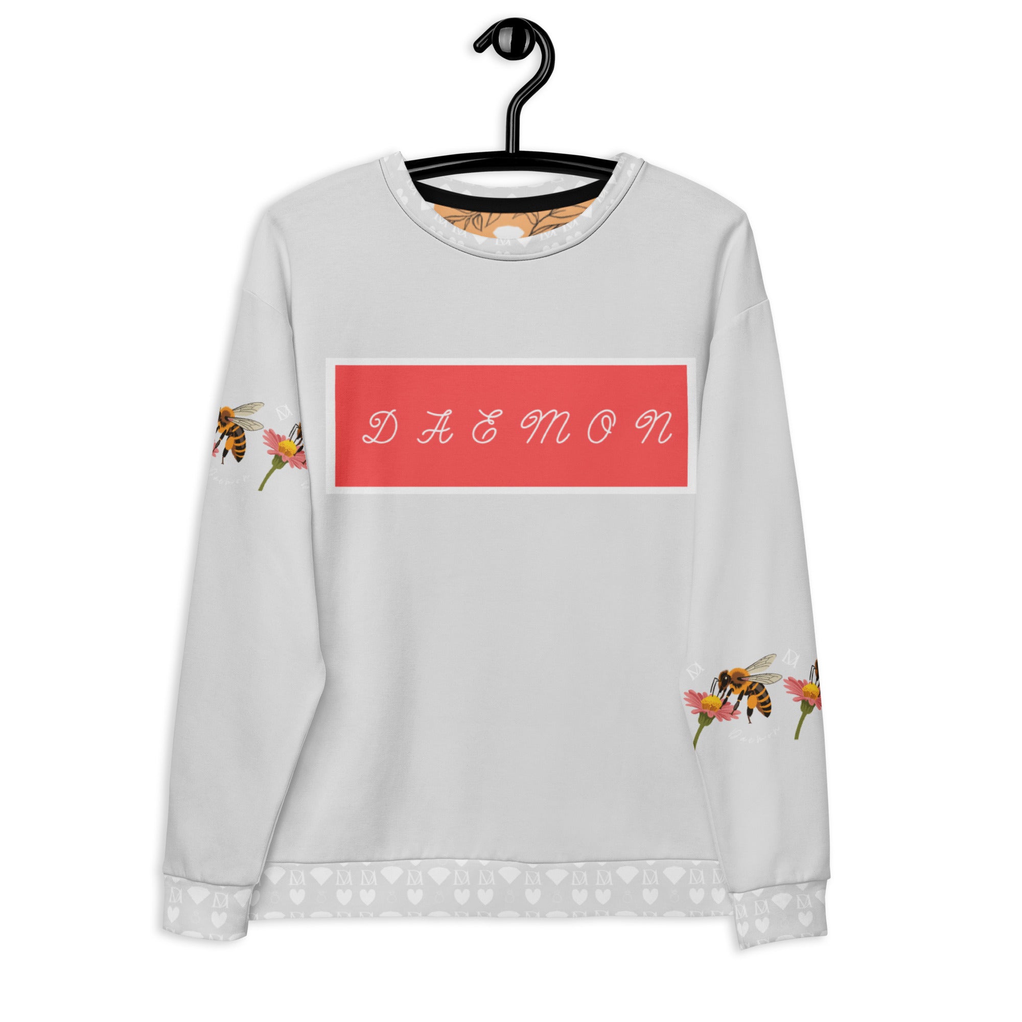 White Daemon Luxury Honeybee Smoothie unisex recycled sweatshirt with all-over print, casual and eco-friendly fashion.