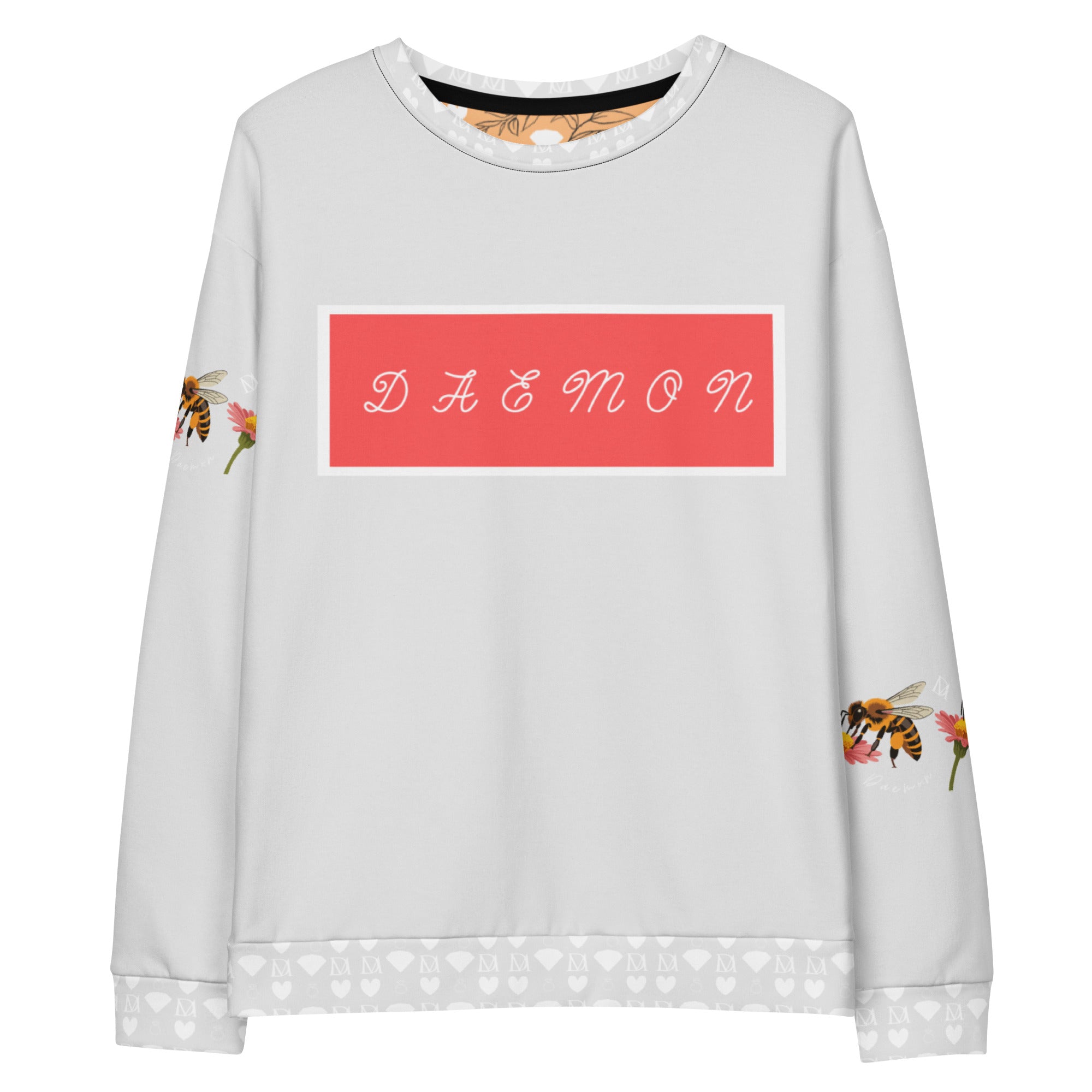 White Daemon Luxury Honeybee Smoothie unisex sweatshirt with all-over print, eco-friendly recycled fabric and comfortable fit.